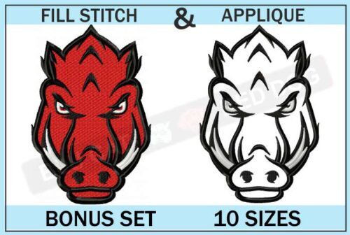 Custom Razorbacks Logo Razorbacks Secondary Logo Embroidery Set ⋆ 10 sizes ⋆ Blu Cat Red Dog
